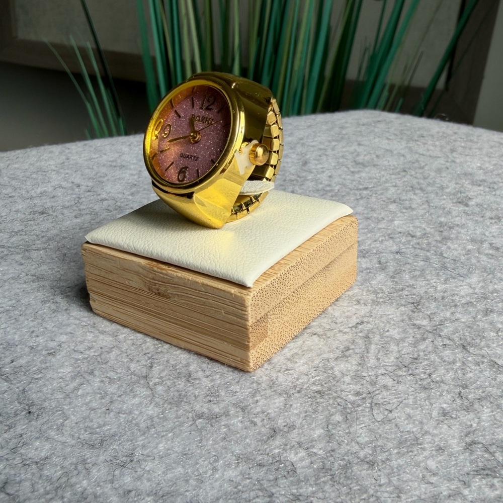 Pink Glitter Dial Gold Tone Women’s Ring Watch